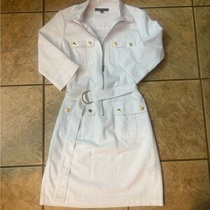 White Zip-Up Dress with Belt